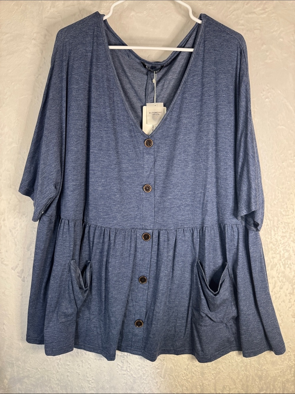 Bloom Chic Blue Button-Front Peplum Tunic NWT 22 24